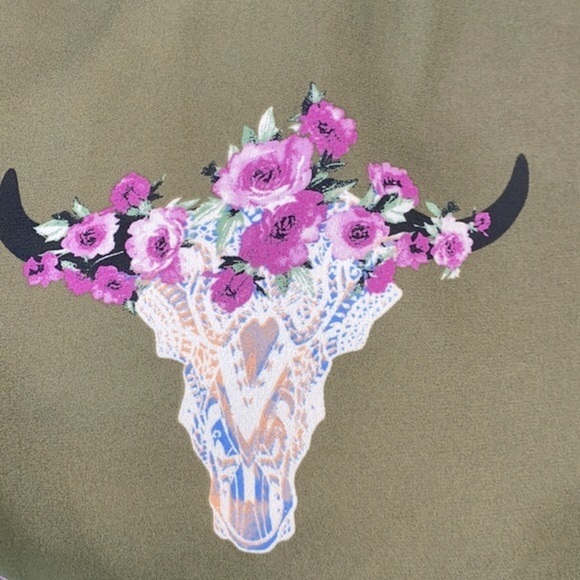 Peach Love green Texas longhorn floral print kimono size small - Picture 11 of 11